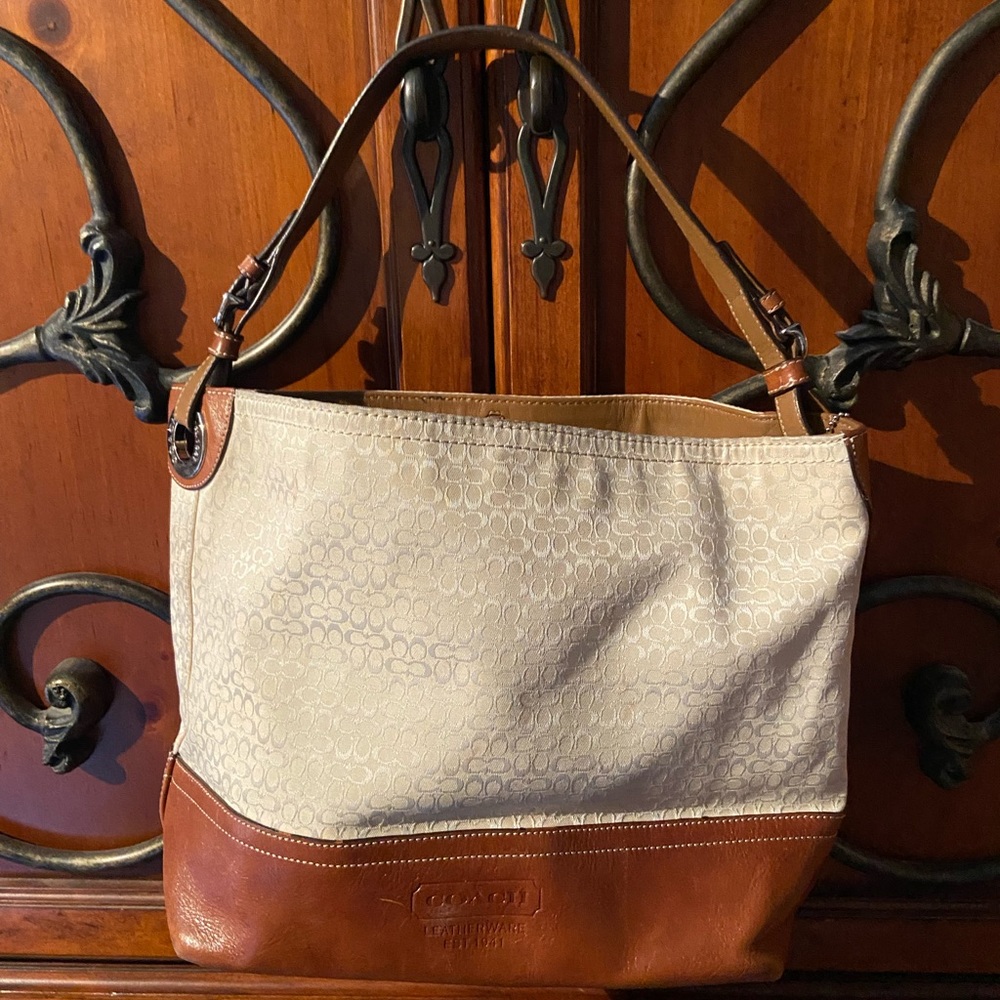 Coach Cream/Brown Leather Hobo Bag